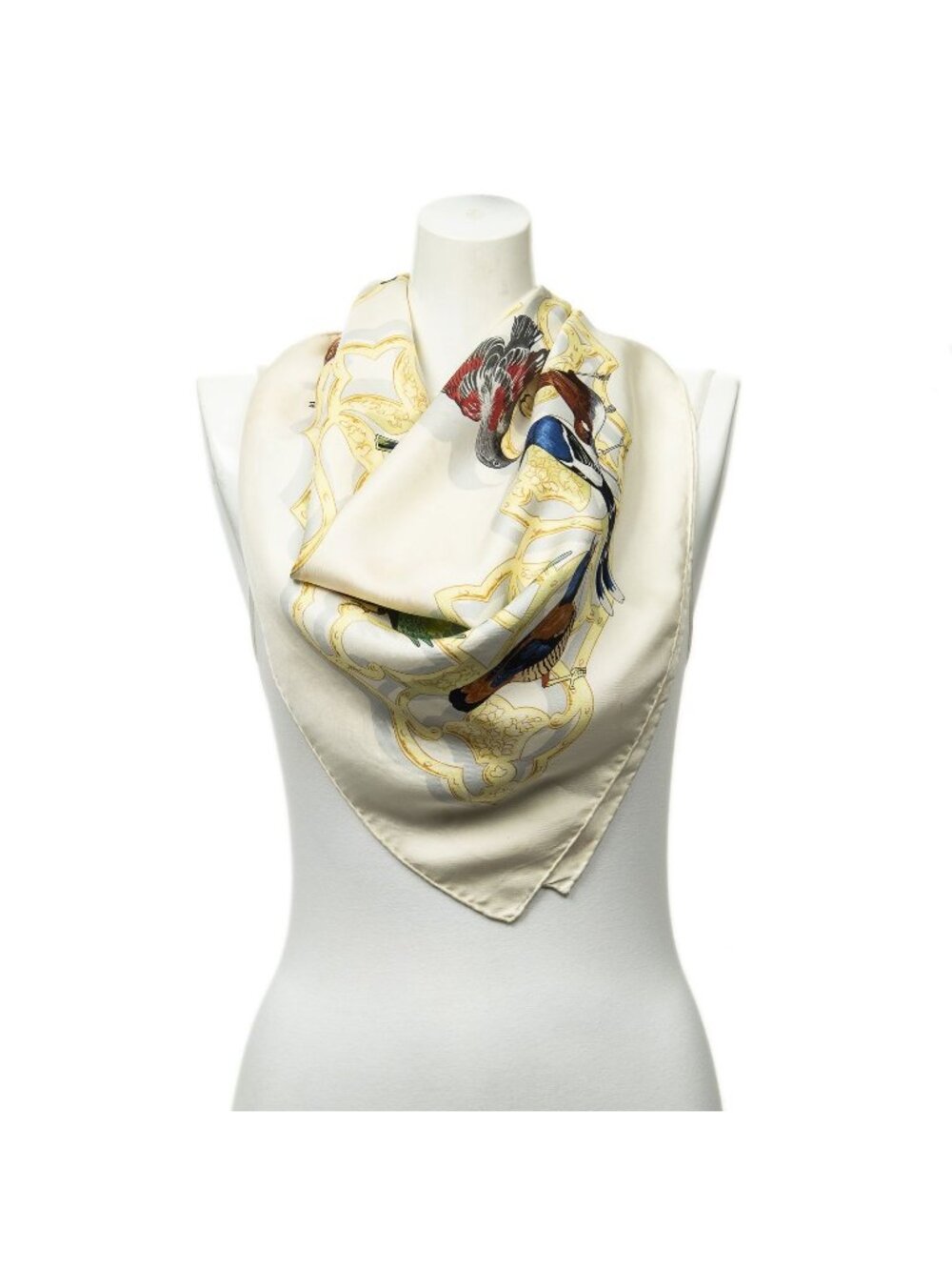 Hermes Scarf Ivory Yellow Green Twill Silk